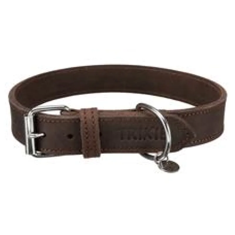 Kožený obojek RUSTIC - tmavě-hnědá M:37-44cm/25mm