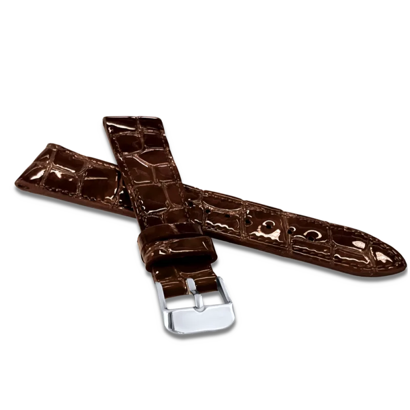 LAVVU Lesklý tmavě hnědý prošitý řemínek CROCO OCALA z luxusní kůže Top Grain - 20 LSAGC20