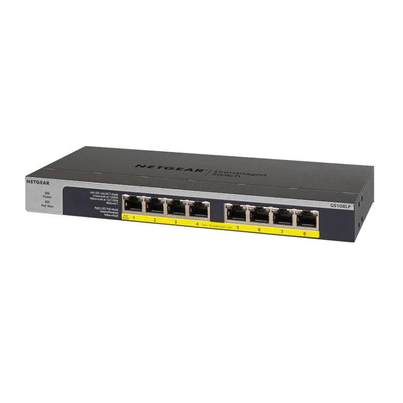 NETGEAR 8-port 10/ 100/ 1000Mbps Gigabit Ethernet, Flexible PoE, GS108LP…