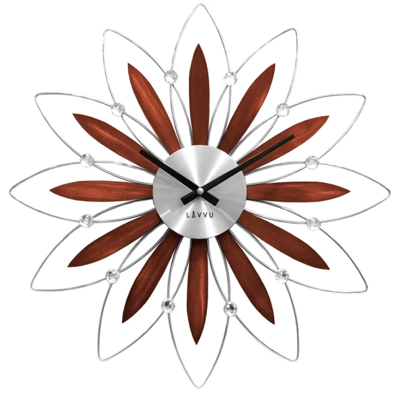 Designové paprskovité dřevěné stříbrné hodiny LAVVU CRYSTAL Flower LCT1111