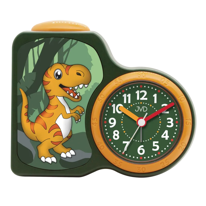 JVD Dětský netikající tichý sweep zelený budík JVD SRP163.1 s dinosaurem