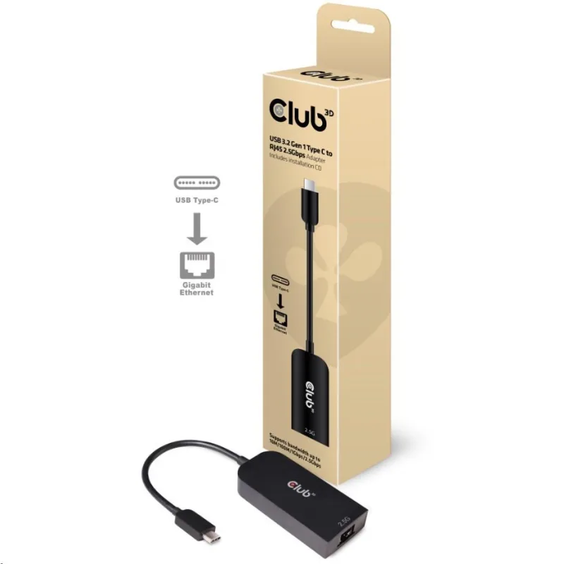 Adaptér Club3D USB 3.2 Gen 1 typ C na RJ45 2.5Gbps, 24cm CAC-1520