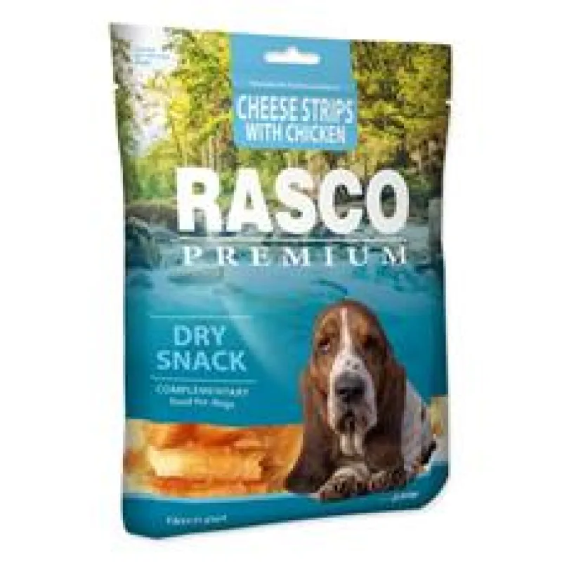 Pochoutka RASCO Premium proužky sýru obalené kuřecím masem 80 g