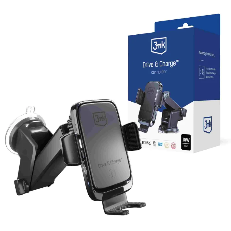 3mk držák do auta Drive & Charge, 15W bezdrátové nabíjení 5903108487139