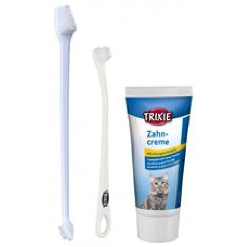 Sada dentální hygieny pro kočky (pasta se sýrovou příchutí 50g, dva zubní kartáčky) 1 sada