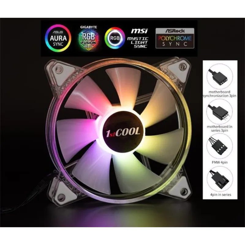 1stCOOL AURA EVO ARGB PWM Crystal 120mm transparentný ventilátor F12-AURA…