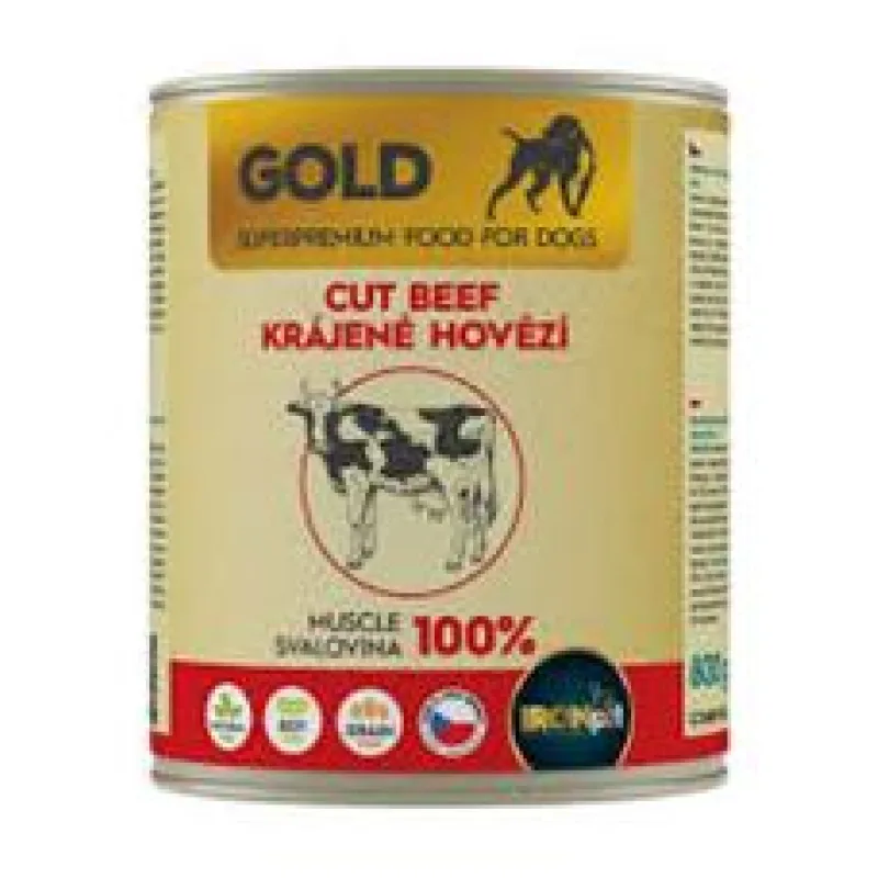 IRONpet Gold Dog Hovězí krájená svalovina, konzerva 800g