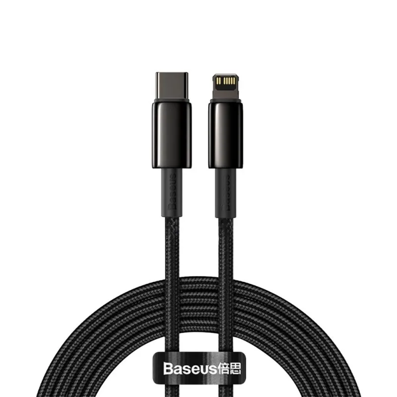 Baseus Dátový kábel Tungsten Gold PD 20W 2m USB-C/ Lightning čierny…