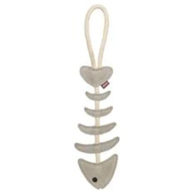 FishBone - rybí kost na laně, 43 cm, hračka pro psy, 100% pravá kůže/lano, šedá 1 ks