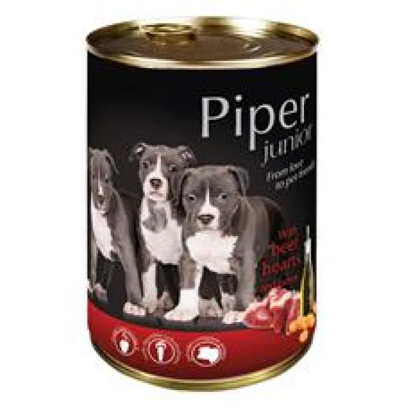 PIPER JUNIOR s hovězím srdcem a mrkví, konzerva pro štěňata 400 g