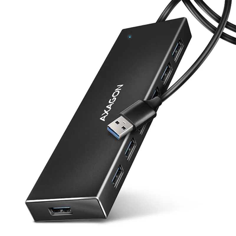 AXAGON HUE-F7A, 7x USB 3.2 Gen 1 ALU FLAT CHARGING hub, micro USB…