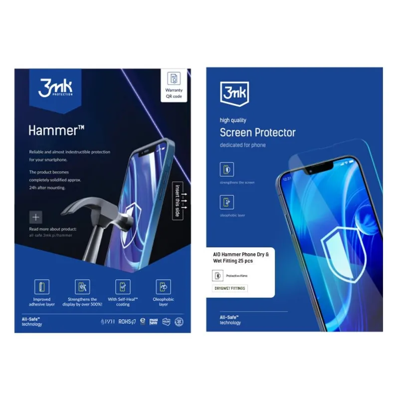 3mk All-Safe - AIO fólie Hammer Dry & Wet Fitting Phone, 25 ks…