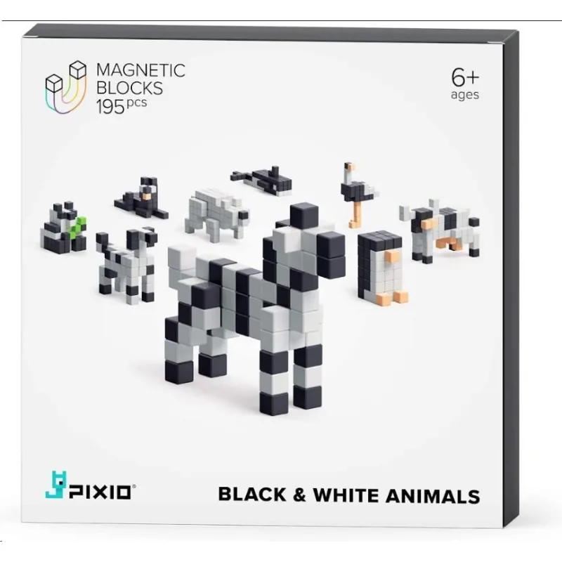 PIXIO Black & White Animals magnetická stavebnice 30102