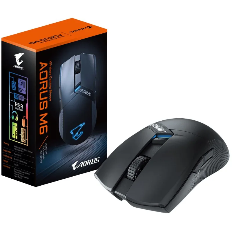 BAZAR GIGABYTE Herní myš Aorus M6, Bezdrátová 2.4GHz, USB-C, černá …