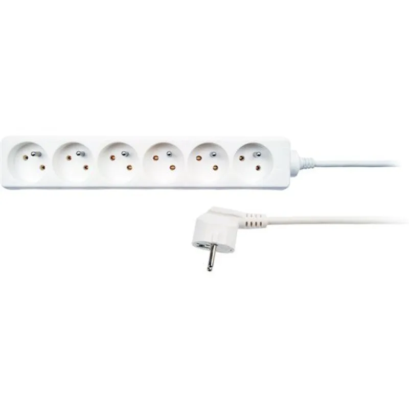 Solight predlžovací prívod, 6 zásuviek, biely, 2m PP61