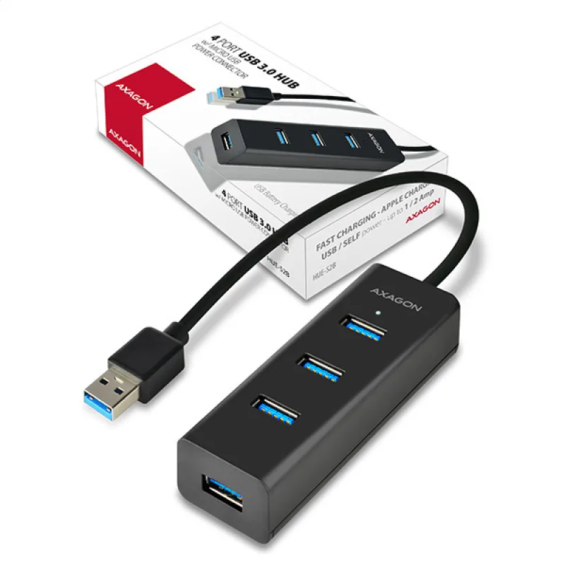 AXAGON HUE-S2B, 4x USB 3.0 CHARGING hub, micro USB napr. konektor, kábel…