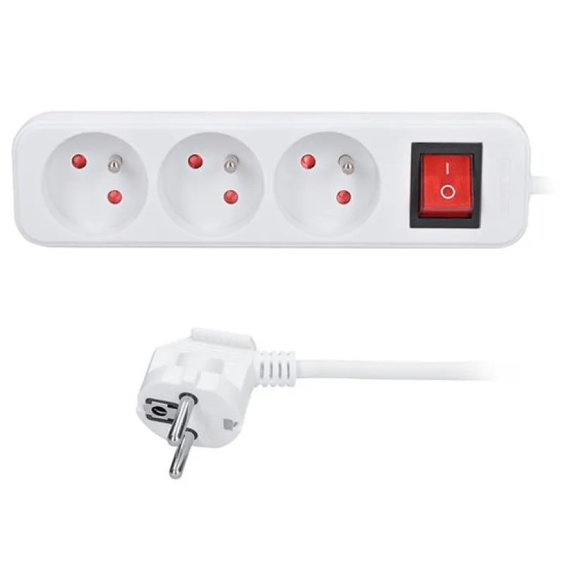 Solight predlžovací prívod 3m, 3 zásuvky, vypínač, 16A/3680W, PVC, biely…
