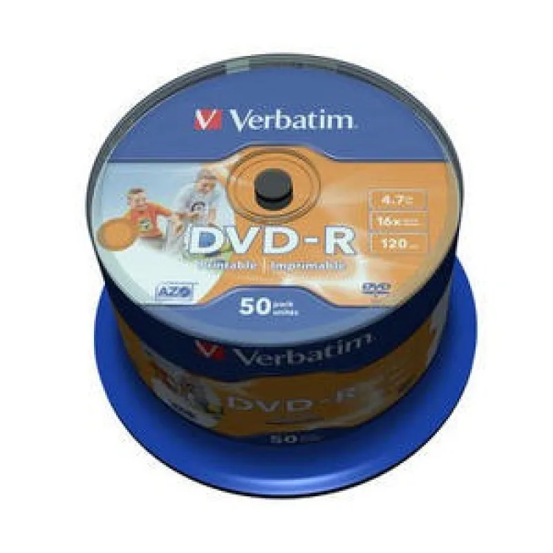 VERBATIM DVD-R(50-Pack)Vreteno/ Inkjet Printable Wide/ 16x/ 4.7GB 43533