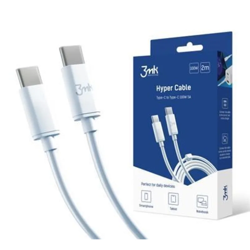 3mk datový kabel - Hyper Cable C to C 2m 100W, bílá 5903108464543