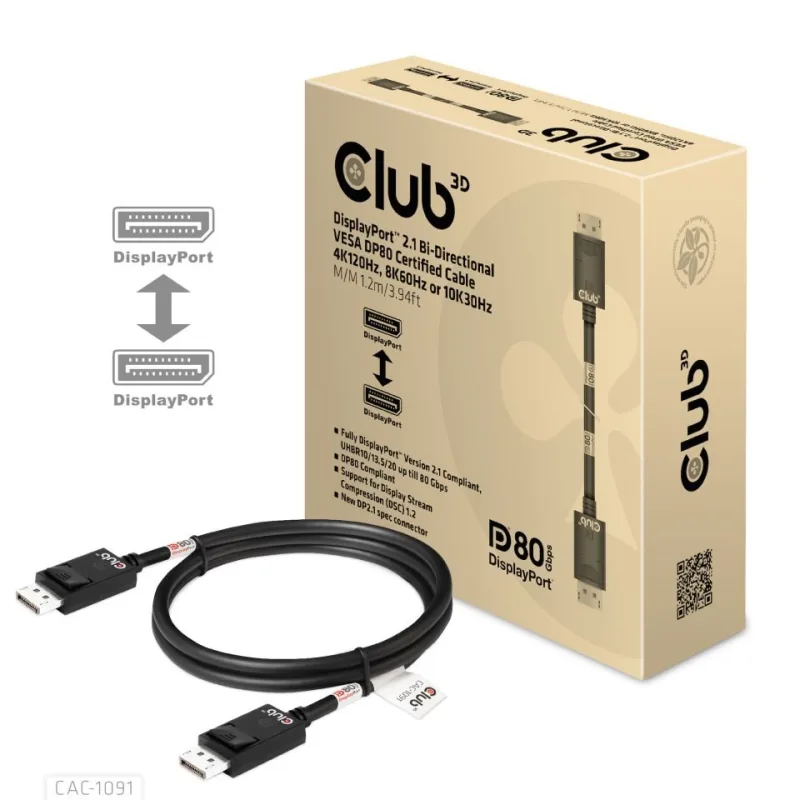 Club3D Kabel DisplayPort 2.1 na DisplayPort 2.1 VESA DP80, 4K240Hz/…