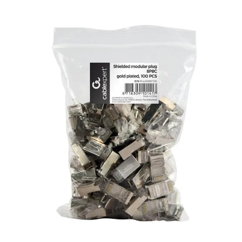 Gembird Shielded modular plug 30u" gold plated, 100 pcs per polybag…