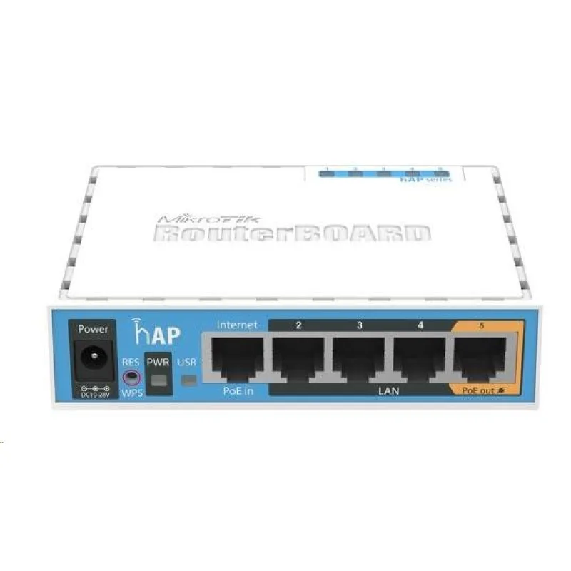 MikroTik hAP, 650MHz CPU, 64MB RAM, 5x LAN, integ. 2.4GHz Wi-Fi, WPS…