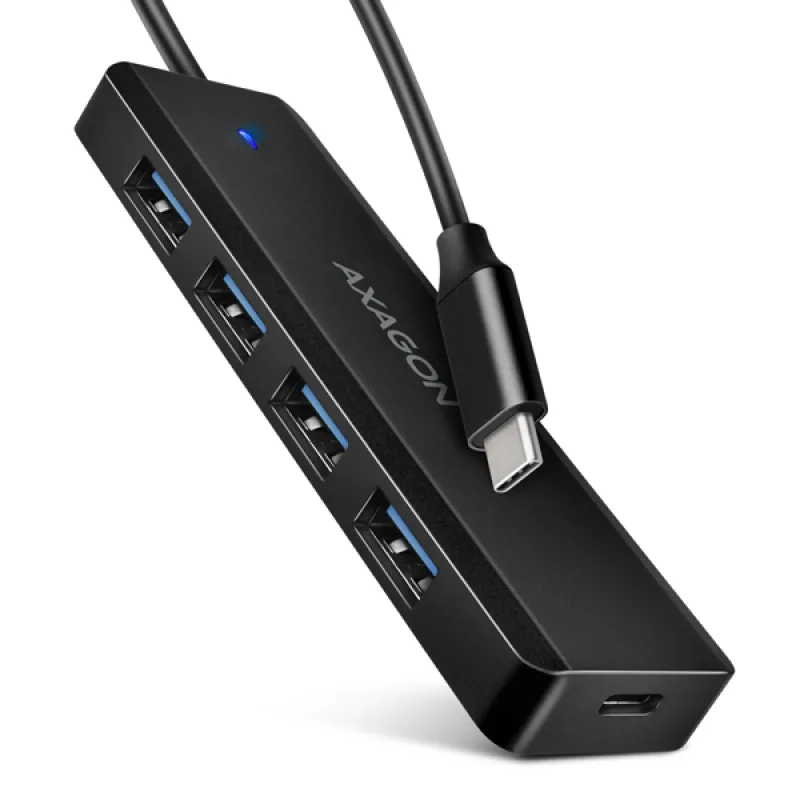 AXAGON HUE-C1C, 4x USB 5Gbps TRAVEL hub, USB-C napájací konektor, kábel…