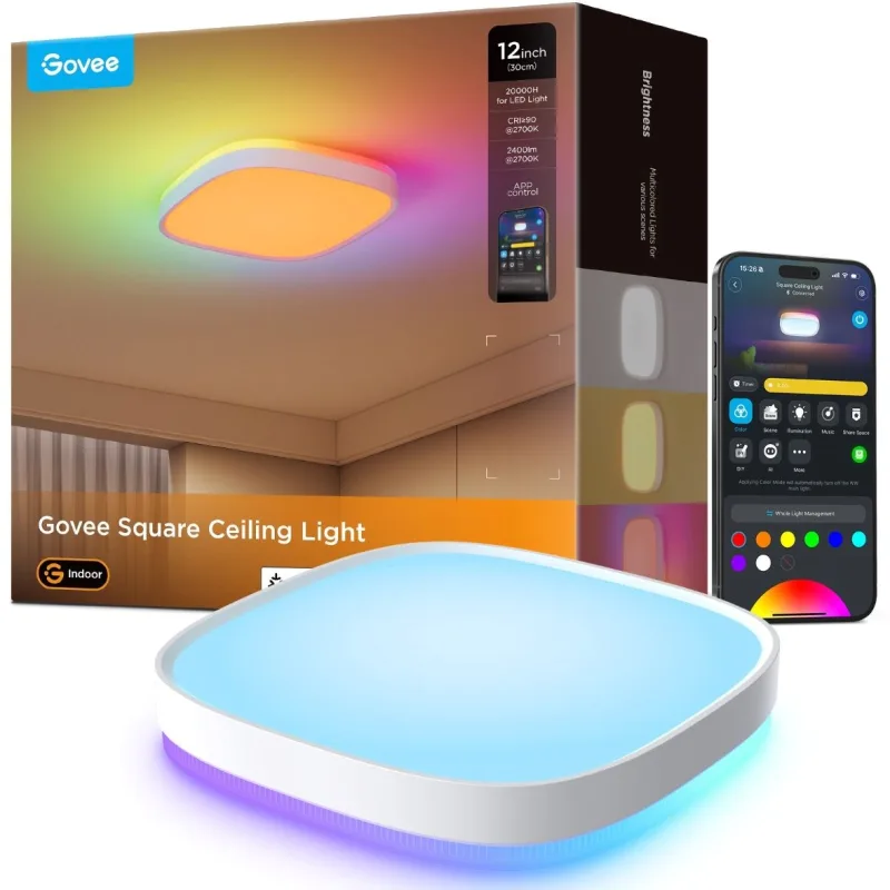 Govee RGBICWW Smart čtverhranné stropní světlo 2400lm 30cm Matter H80A4C01