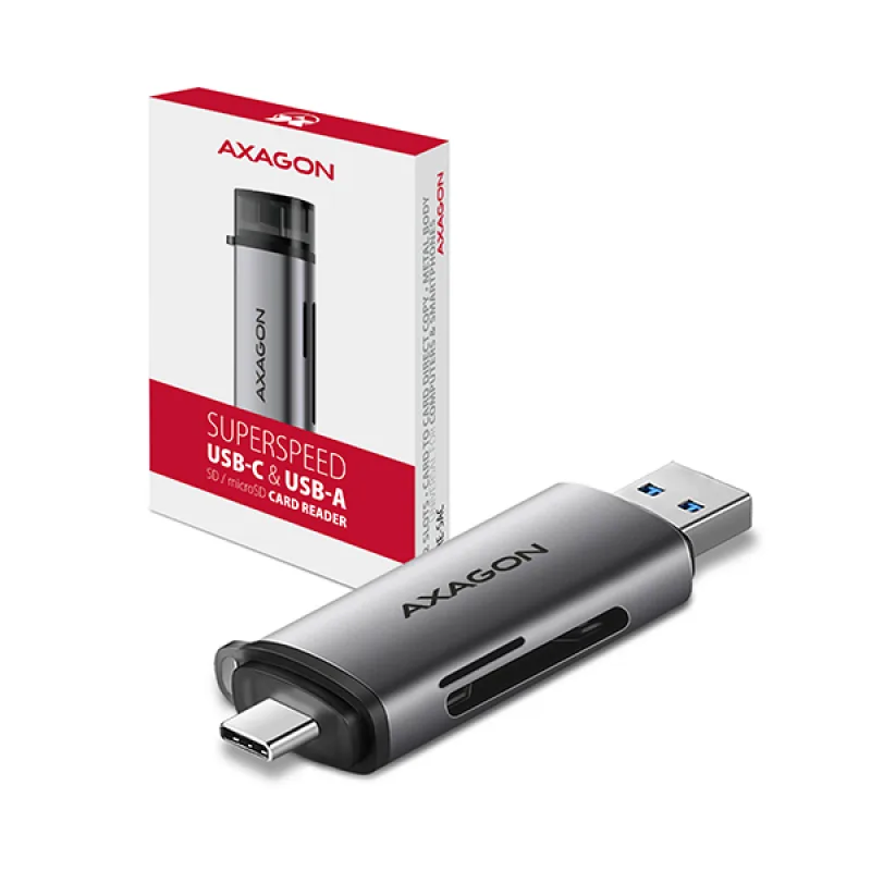 AXAGON CRE-SAC, USB3.2 Gen 1 Type-C + Type-A externá čítačka kariet SD/…