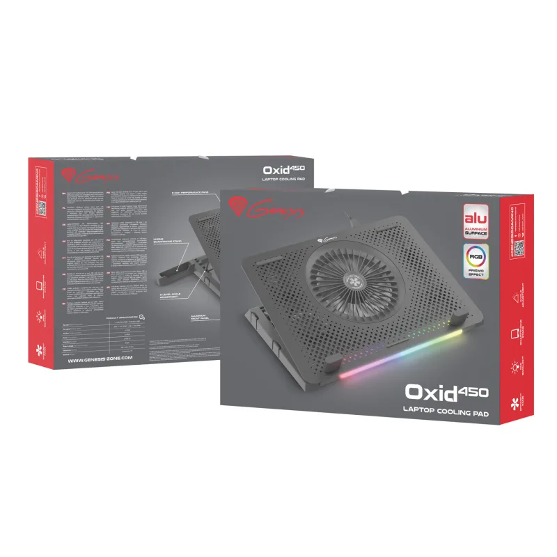 Chladiaca podložka pre NB Genesis Oxid 450 RGB do 15.6", hliníkové telo…