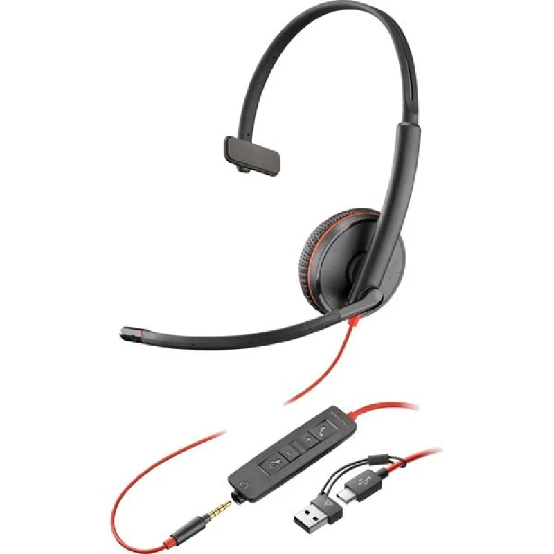 Monofónna náhlavná súprava Poly Blackwire 3215 USB-C/A + 3,5 mm jack…