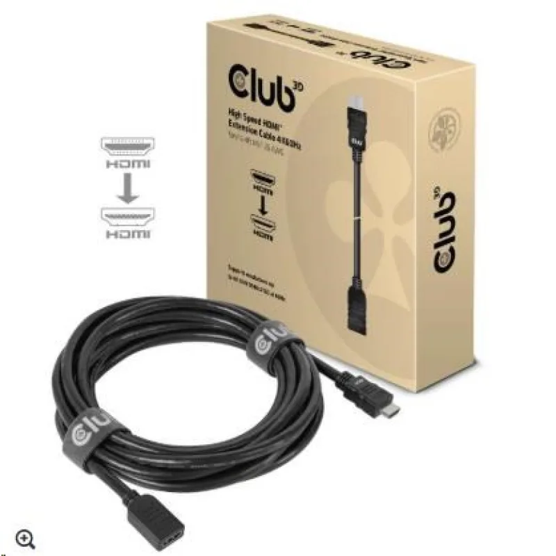 Club3D Kabel prodlužovací Rychlý HDMI 4K60HZ (M/ F), 5m, černá, 26 AWG…