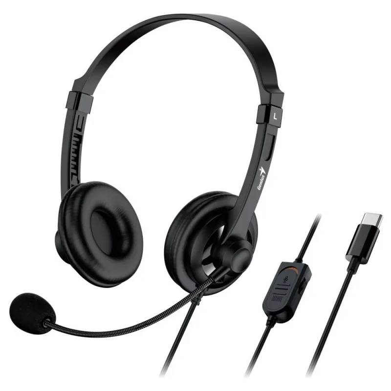 GENIUS sluchátka HS-230U, USB-C, 2.4m, černá 31710021405
