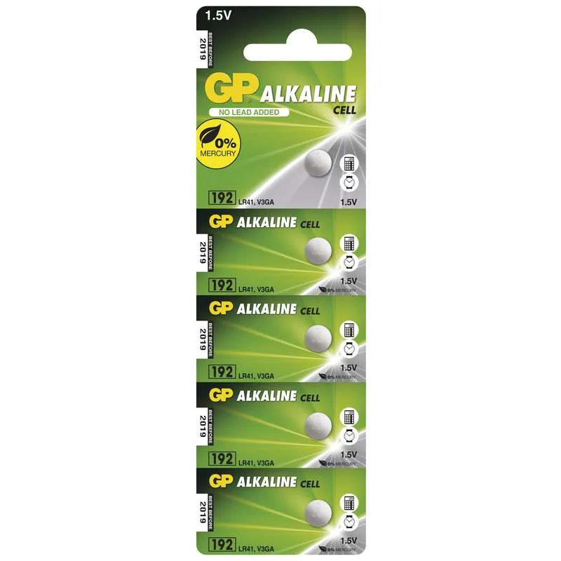 Alkalická gombíková batéria GP LR41 (192F), 5 ks 1041019205