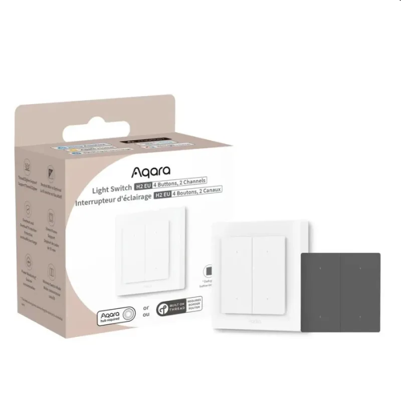 Aqara Smart Home Dvojvypínač (4x tl.,2 kanály) s 2x relé H2 EU,Zigbee…