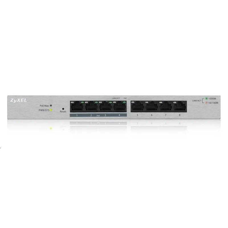 Zyxel GS1200-8HP 8-portový gigabitový webový inteligentný prepínač, 4x…