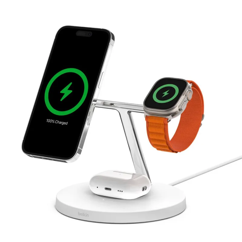 Belkin Boost Charge Pro 3-in-1 Wireless Charger with Magsafe 15W - White…