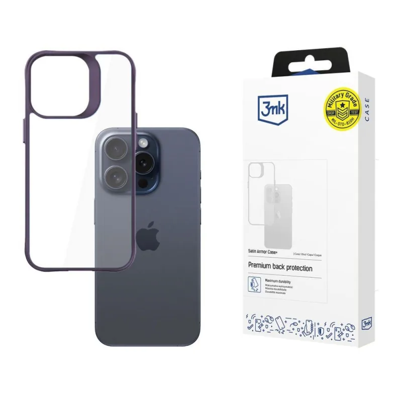 3mk ochranný kryt Satin Armor Case+ Purple pro Apple iPhone 15 Pro…