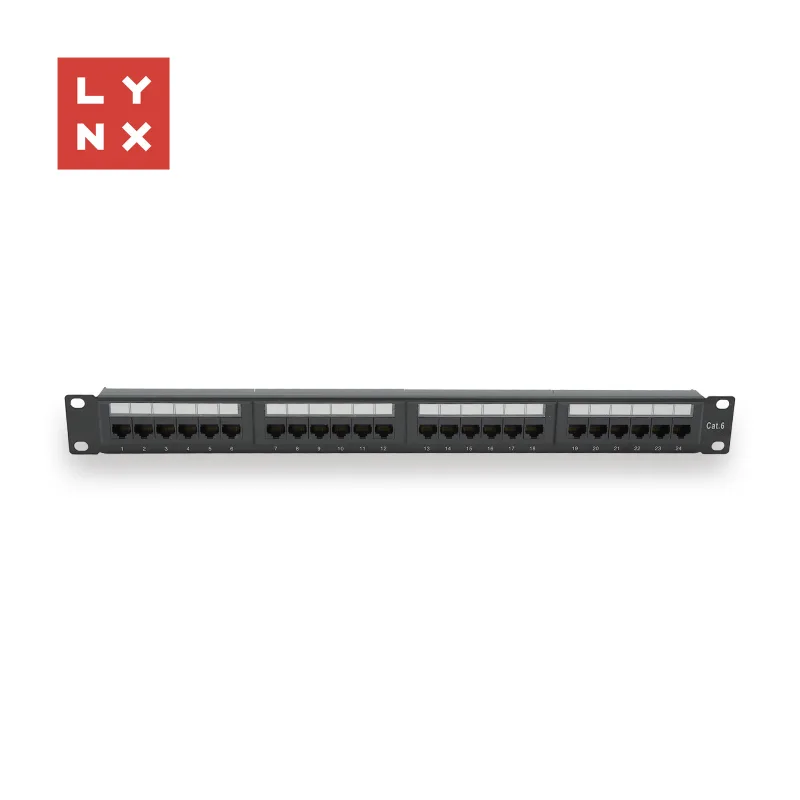 LYNX 19" patch panel 24-port, UTP Cat6, 50µ, nestíněný, černý LX-24…