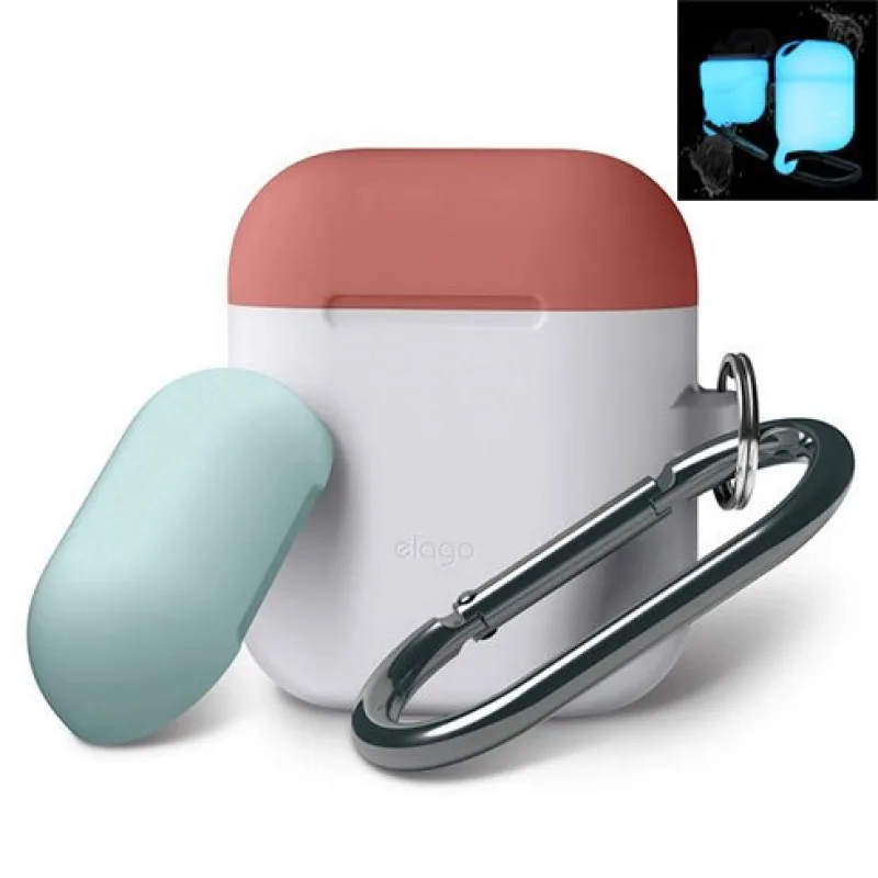 Elago Airpods Silicone Duo Hang Case - NightGlow/Italian Rose, Coral Blue…