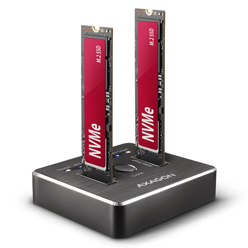 AXAGON ADSA-M2C, USB-C 3.2 Gen 2 - 2x M.2 NVMe SSD CLONE MASTER dokovacia…