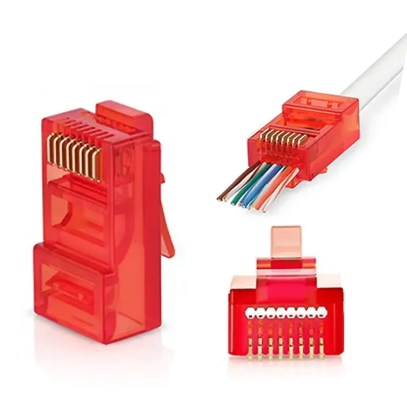 W-star Konektor UTP RJ45EZ Cat5e100ks pozlátený, červená, pass through…