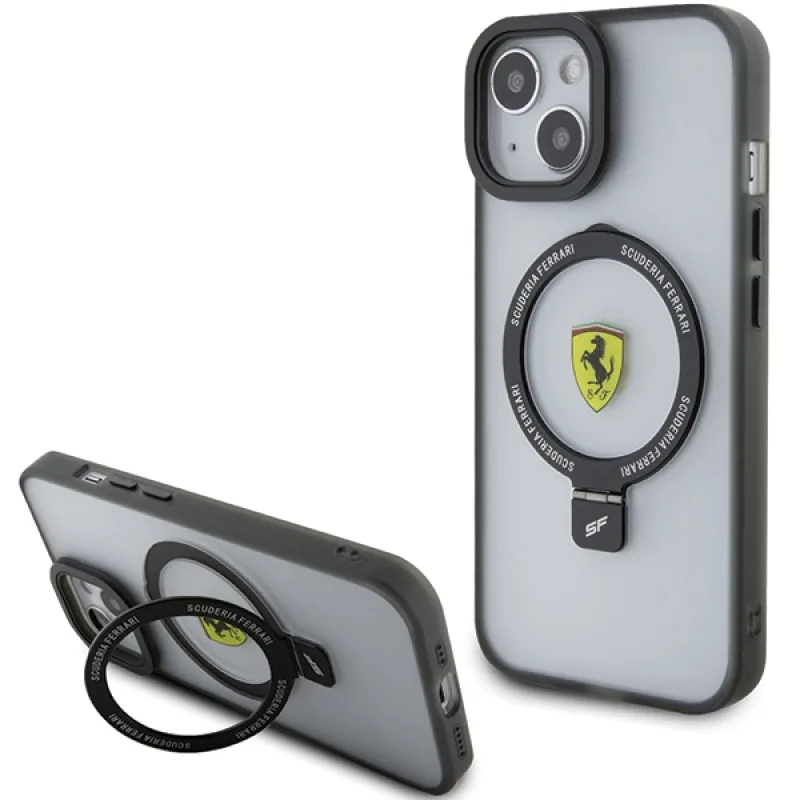 Ferrari FEHMP15SUSCAK iPhone 15 6,1" čierne/čierne pevné puzdro Ring Stand 2023 Collection MagSafe