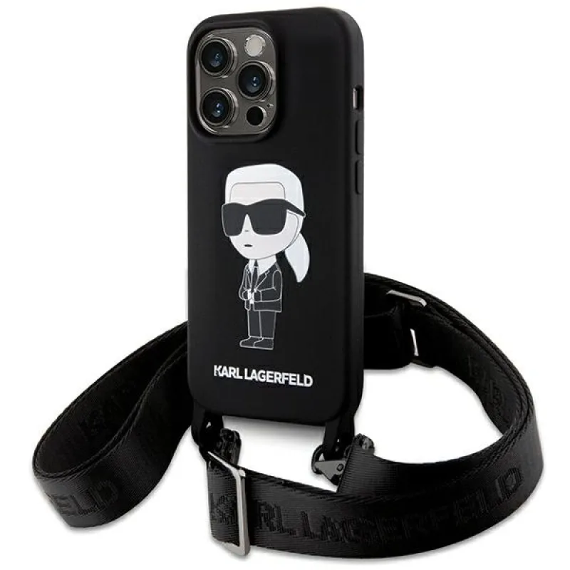 Karl Lagerfeld KLHCP15XSCBSKNK Pevné puzdro iPhone 15 Pro Max 6,7" čierne/čierne Crossbody silikónové Ikonik
