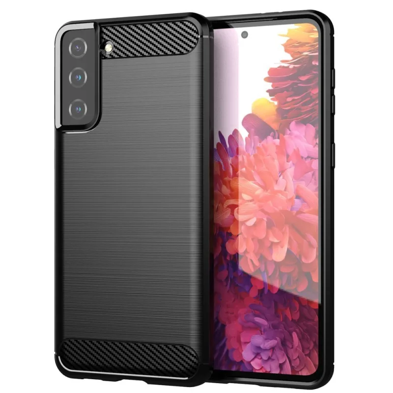 Carbon Case Flexible Cover TPU puzdro pre Samsung Galaxy S21+ 5G (S21 Plus 5G) čierne