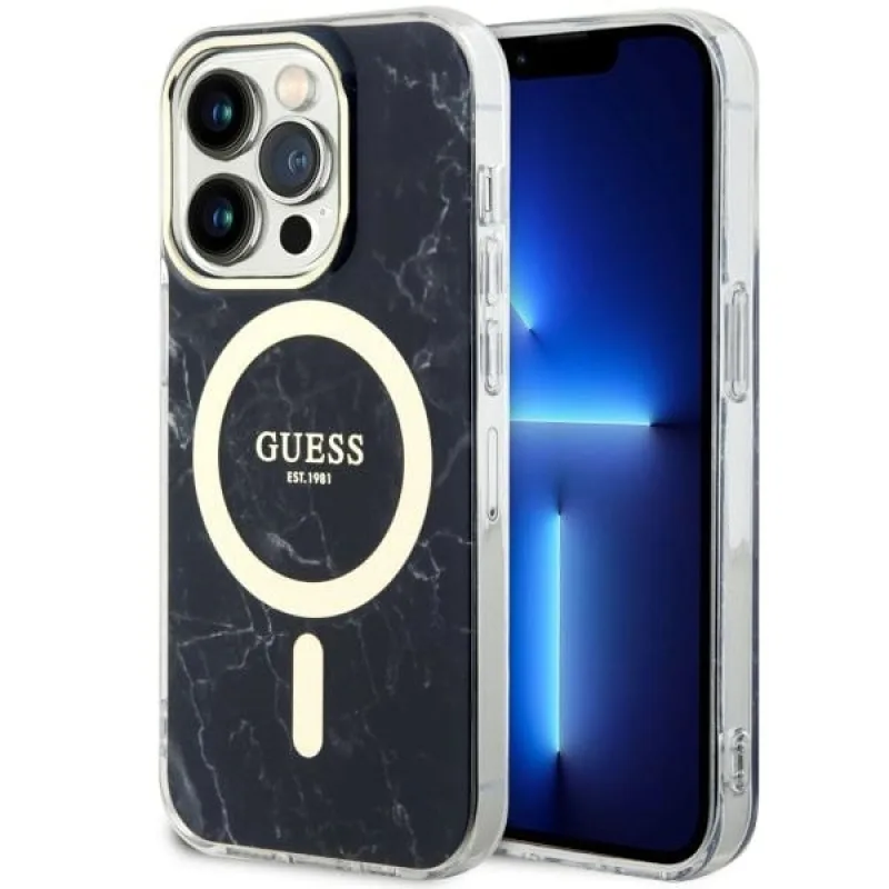 Guess GUHMP14LPCUMAK iPhone 14 Pro 6,1" čierno-čierne pevné puzdro Marble MagSafe