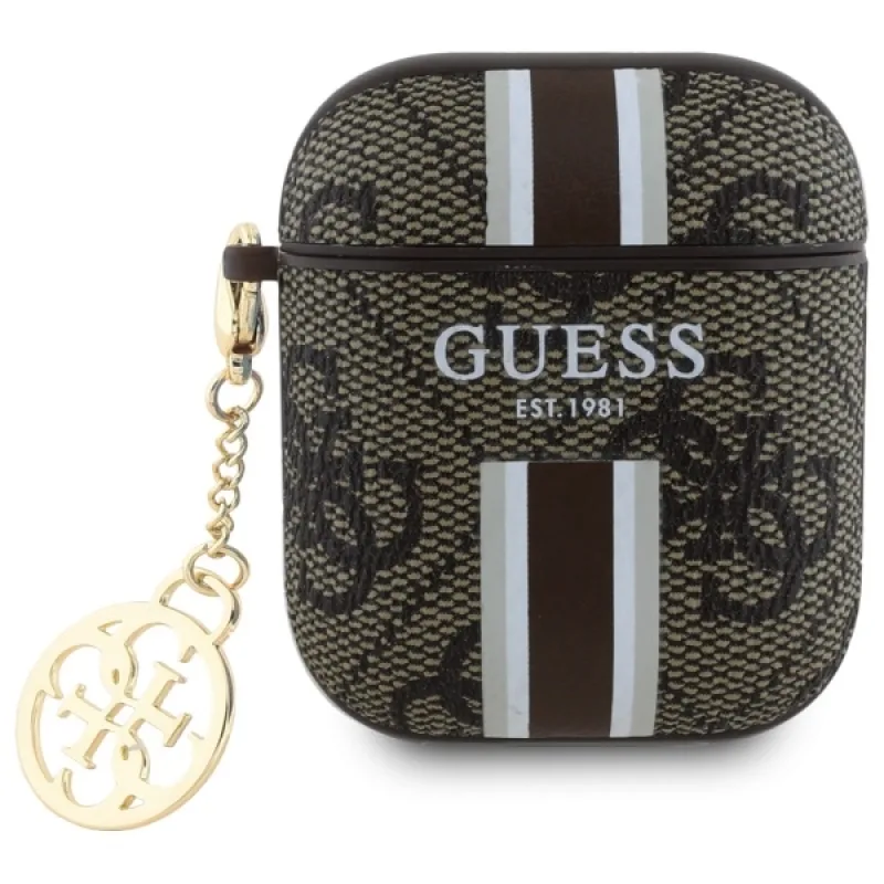 Guess GUA2P4RPSW AirPods 1/2 kryt hnedý/hnedý 4G Printed Stripes Charm