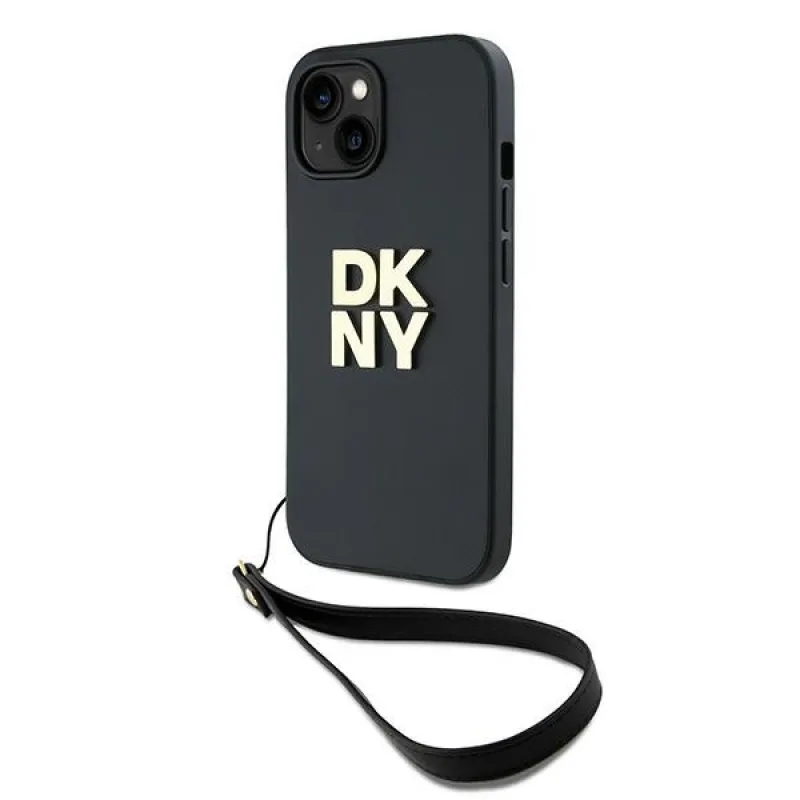 Puzdro DKNY Wrist Strap Stock Logo pre iPhone 15 / 14 / 13 - čierne