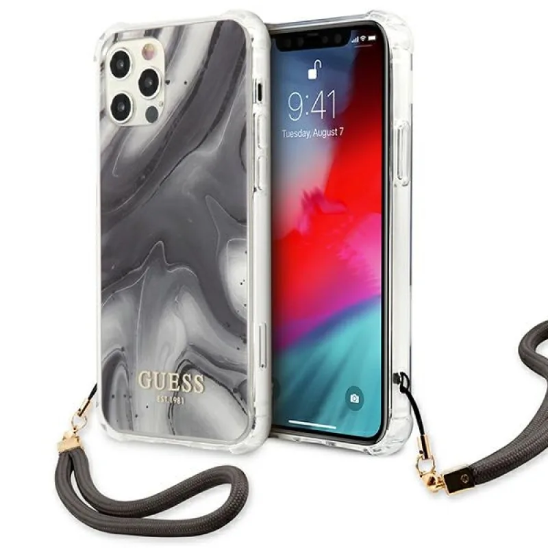 Puzdro Guess Marble Collection na iPhone 12 / iPhone 12 Pro – šedé