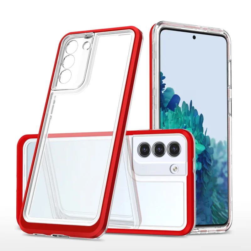 Priehľadné puzdro 3v1 na silikónový kryt Samsung Galaxy S23 s rámom červený